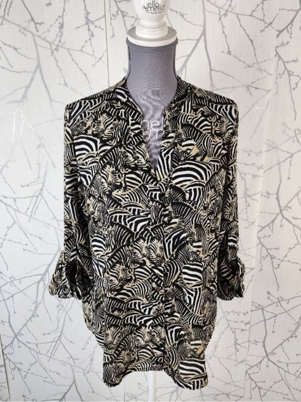 Alfani Zebra Print Button Front V-Neck Blouse